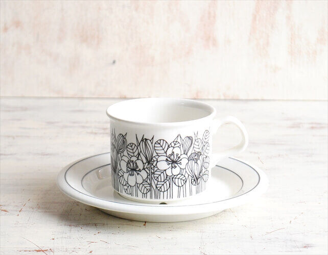 Read more about the article ARABIA #74 Size KROKUS Black White Cup and Saucer Crocus White Black ESTERI