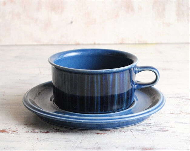 Read more about the article ARABIA #95 Cosmos Blue Tea Cup and Saucer KOSMOS Finland Vintage Antique