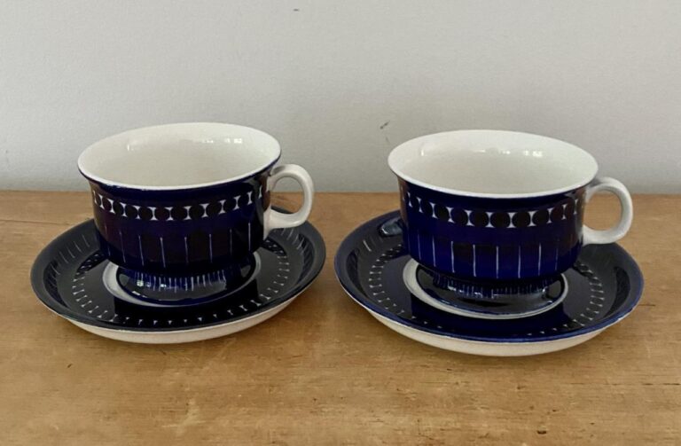 Read more about the article 2 Mint Arabia Finland Valencia 2.5″ Footed Cup and Saucer Sets Blue Ulla Procope