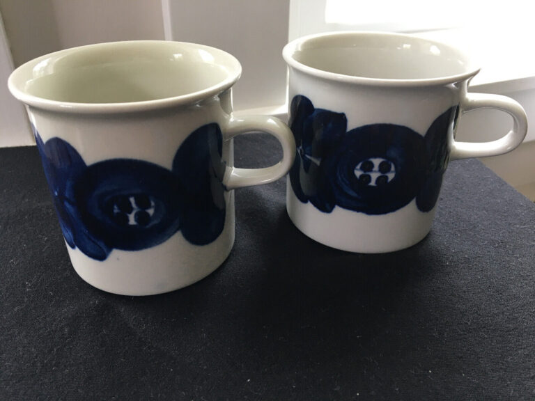 Read more about the article Two Arabia Finland Blue Anemone Mugs MCM Scandinavia