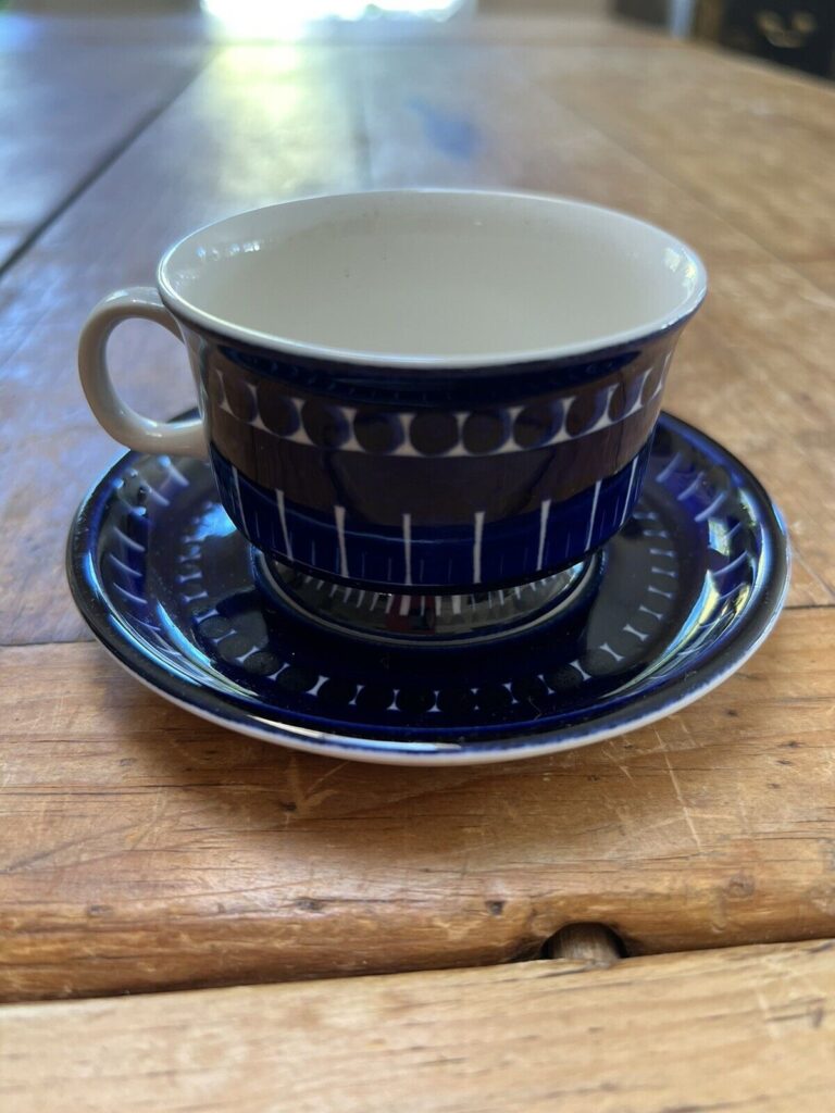 Read more about the article Lovely Arabia Finland Valencia 2.5″ Footed Cup and Saucer Blue Ulla Procope