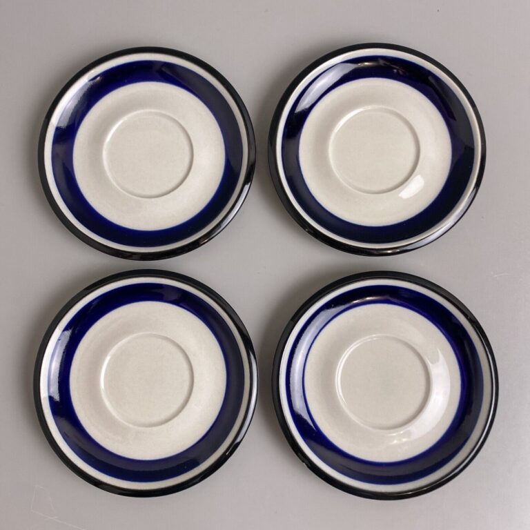 Read more about the article 8 ARABIA Martsila Finland SAARA Stoneware Blue Stripe Saucers 6.25” – Set Of 8