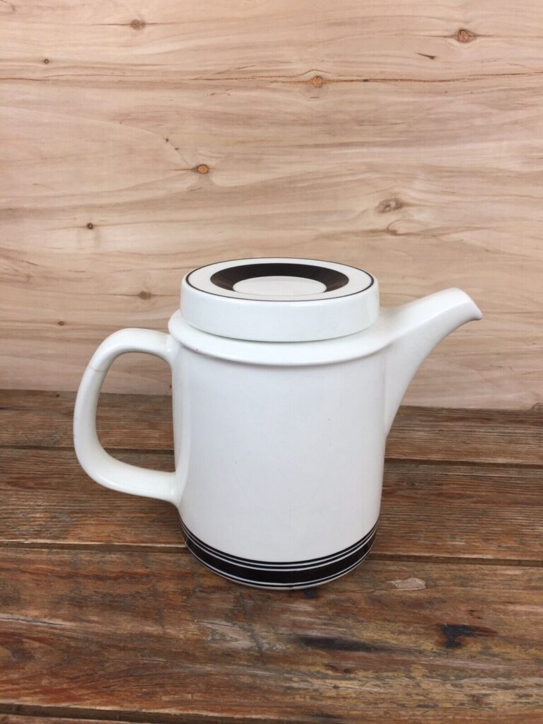 Read more about the article Vintage Mid Century Arabia Finland Faenza Coffee Pot Teapot Black Stripe READ