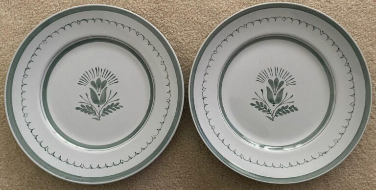 Read more about the article LOT of TWO Arabia Finland GREEN THISTLE Dinner Plates 10.25” Hand Painted