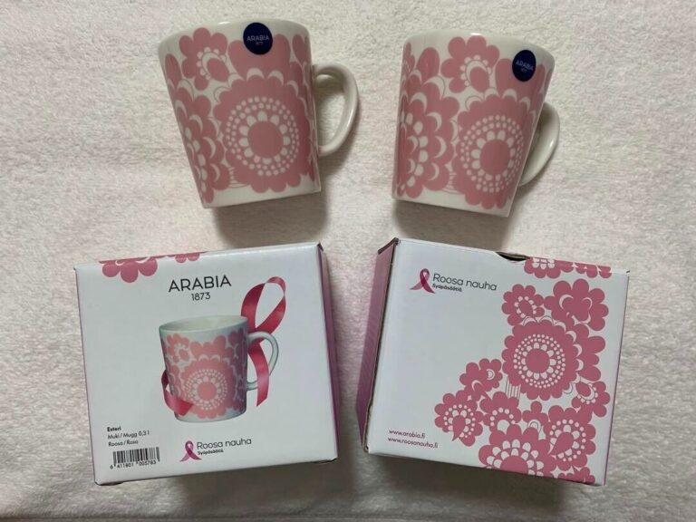 Read more about the article Arabia Esteri Pink Ribbon Mug Cup Pair Set