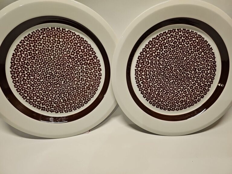 Read more about the article 2-Vintage Arabia Faenza 9.5″ Dinner Plates Finland  Brown and cream 1970’s