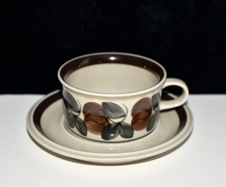 Read more about the article Arabia Finland Ruija Troubadour * FLAT CUP and SAUCER * Fruit  Leaves  Excellent!