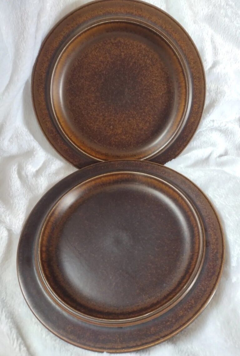 Read more about the article Set of 2 Vintage Arabia of Finland Ruska 10″ Dinner Plates Lot  Brown Stoneware