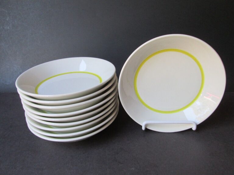 Read more about the article ARABIA FINLAND Ribbons Yellow MID-CENTURY Set of 10 Fruit/ Dessert Bowls 5 5/8″