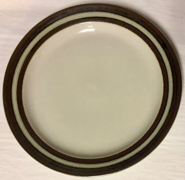 Read more about the article ARABIA FINLAND BROWN WITH GRAY/GREEN STRIPE RIM LUNCH DINNER SCRATCHES 10 1/4″