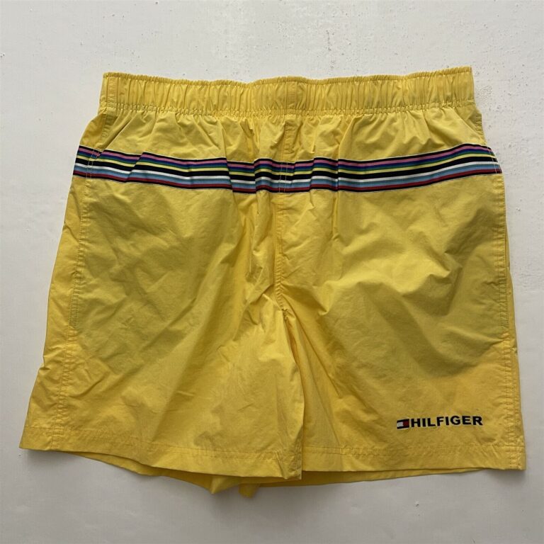 Read more about the article Tommy Hilfiger XL 34 x 6″ Yellow Rainbow Banded Stretch Waist Swim Shorts