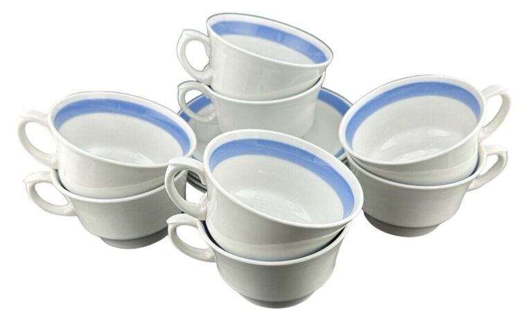 Read more about the article ARABIA FINLAND RIBBONS BLUE TEACUP AND SAUCER SET OF 8