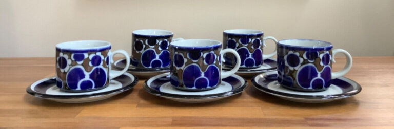 Read more about the article Arabia Finland Stoneware Saara Cup and Saucer Set Blue and Brown A Jaatinen-Winquist