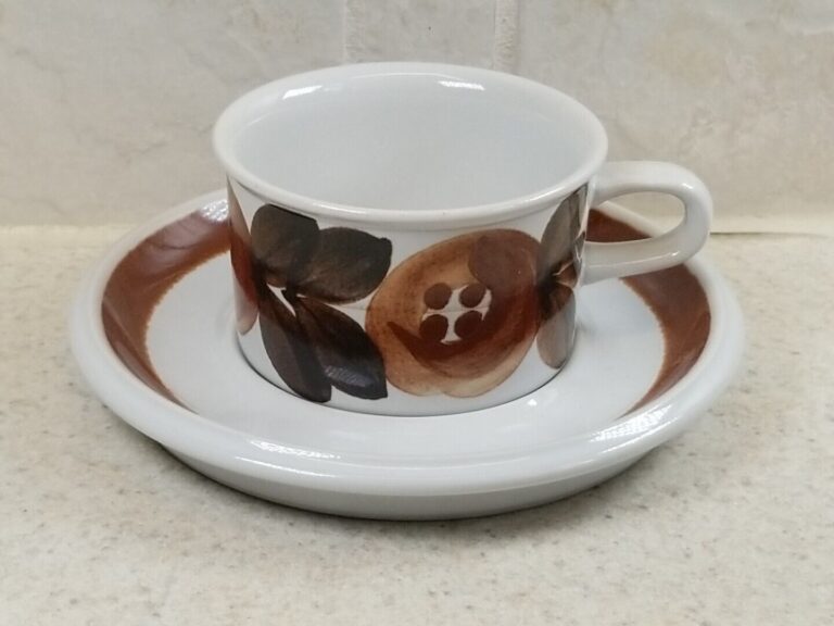Read more about the article Vintage Arabia of Finland Rosmarin Brown Demitasse Cup and Saucer Set EXCELLENT!