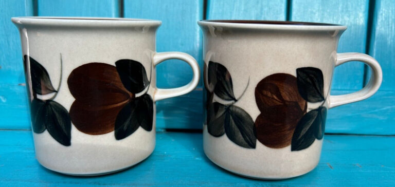 Read more about the article finland ARABIA RUIJA SET-OF-2 X 3 3/8″ TROUBADOUR COFFEE MUGS cups HAND-PAINTED