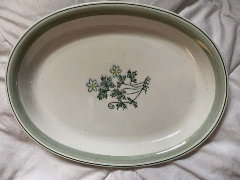 Read more about the article ARABIA FINLAND Suvi Yellow Flower~Oval Serving Platter~Green Band~12” X 9”.