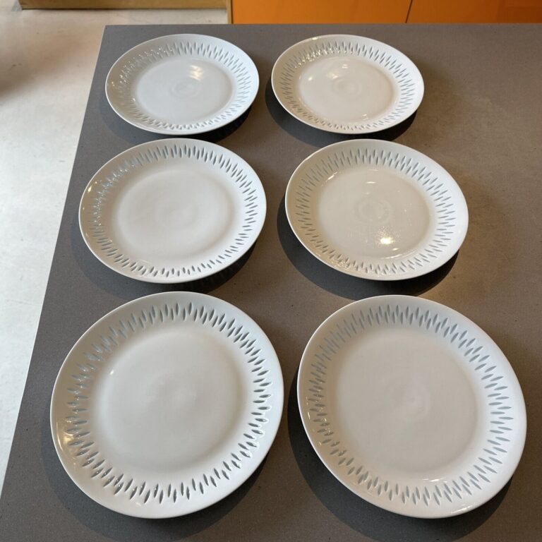 Read more about the article Lot of 6 Arabia of Finland 10″ Dinner Plates Vtg White Rice Grains Porcelain
