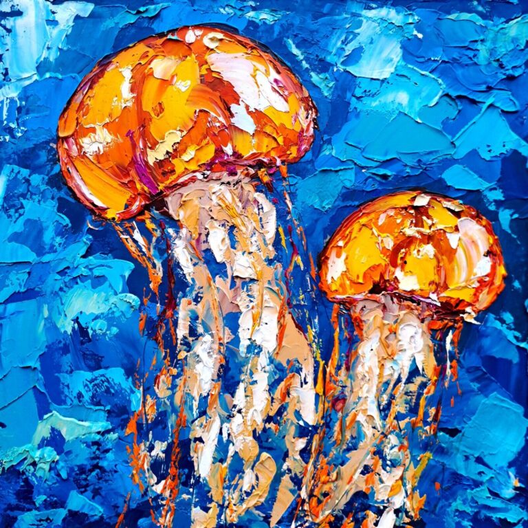 Read more about the article Jellyfish Oil Painting Fish Art Animals Wall Art Decor Small Painting