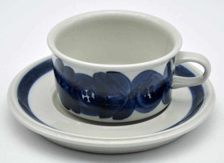 Read more about the article ARABIA FINLAND  BLUE ANEMONE CUPS and SAUCERS ULLA PRECOPE MID CENTURY MODERN