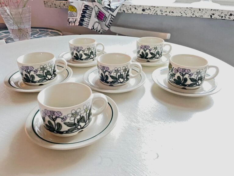 Read more about the article Vintage Arabia Finland FLORA coffee cups 6 pcs  designed by Esteri Tomula