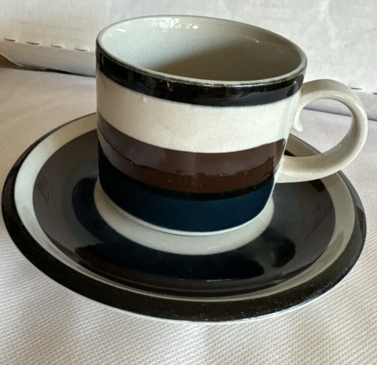 Read more about the article Arabia of Finland Kaira Flat Cup and/or Saucer Blue and Brown