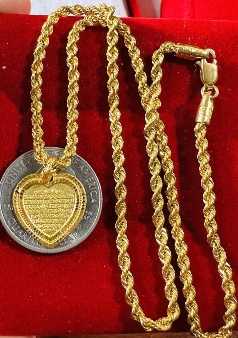 Read more about the article 21Carat 21K 875 Gold Saudi Dubai Heart Necklace 16” Long 3.2mm 7.4g
