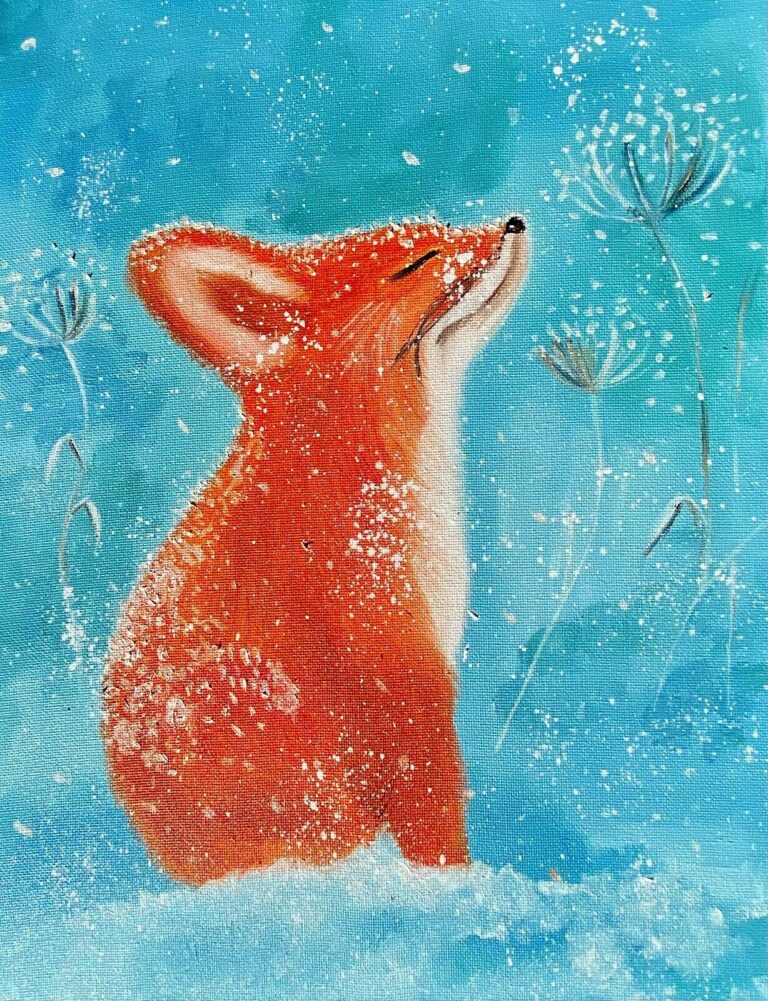 Read more about the article Fox in the Snowy Forest Original Oil Painting Art Gift for a Child