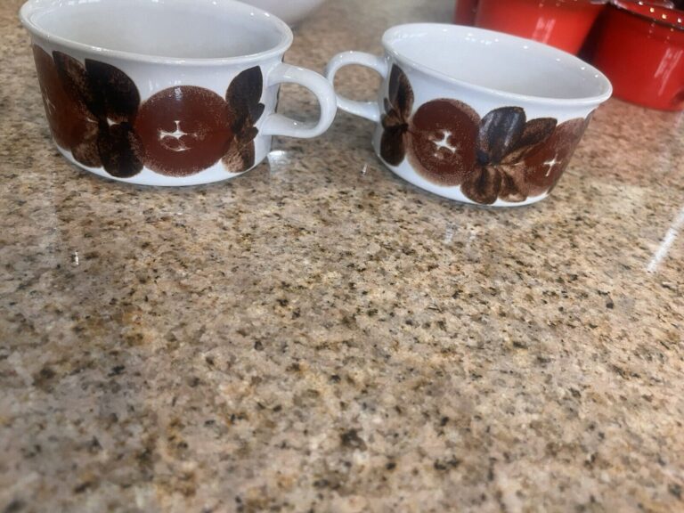 Read more about the article 2 Vintage Arabia of Finland Anemone Brown Flat Coffee/Tea Cups/Mugs
