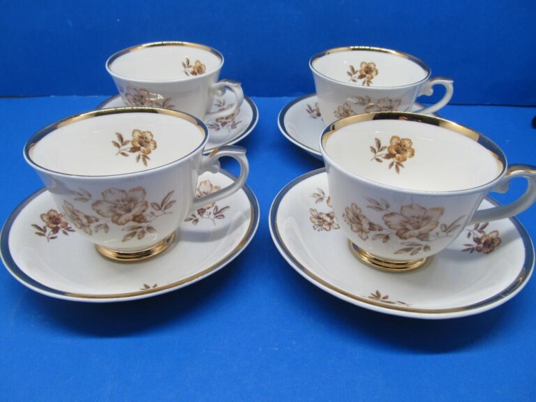 Read more about the article Arabia Finland Myrna 4 Footed Cups And 4 Saucers  EUC   Produced From 1998-2000