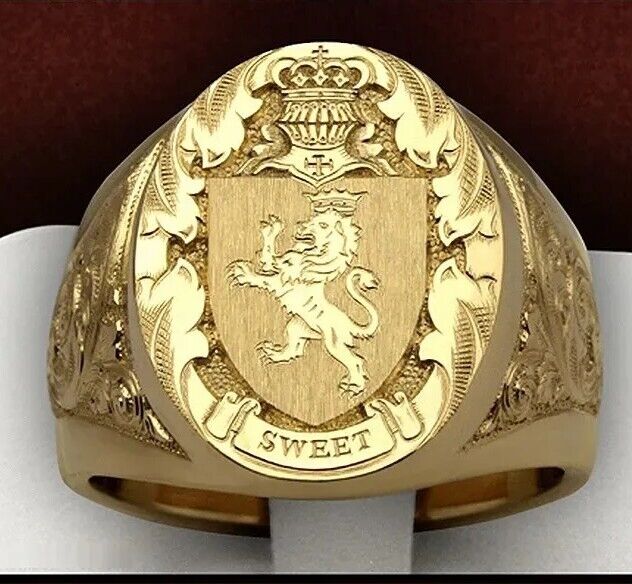 Read more about the article ✓✓✓MENS 18k YELLOW GOLD {SIZE 10} COLOR☑️CROWN LION Seals☑️SIGNET RING