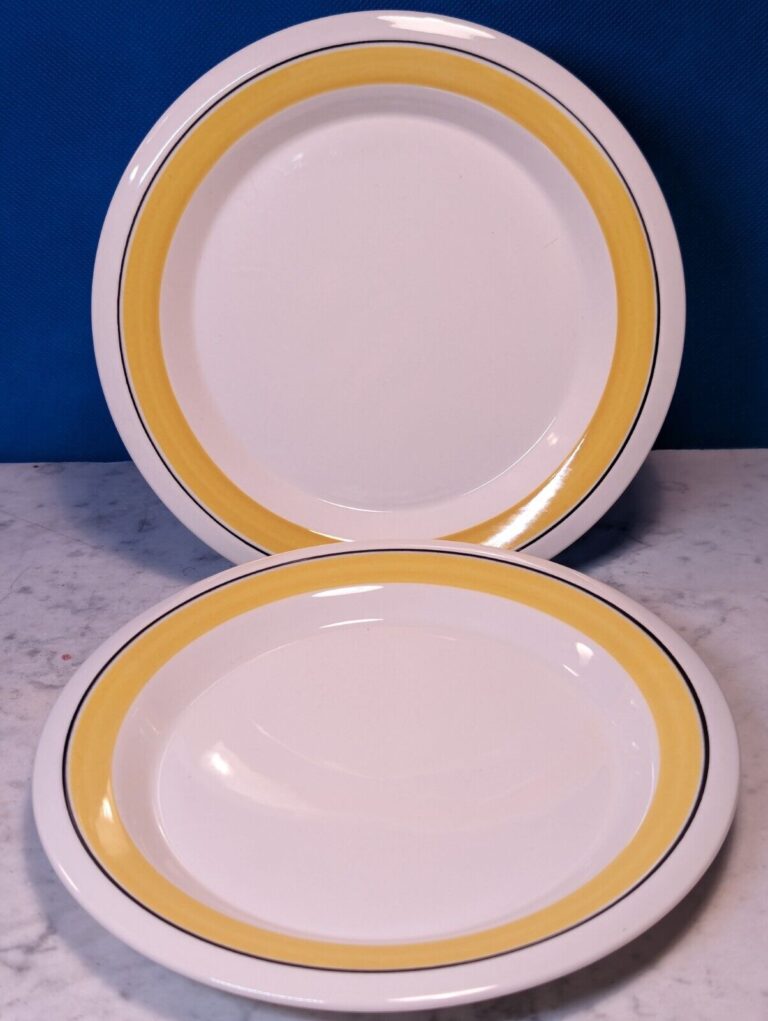 Read more about the article Set Of 2 Arabia of Finland Faenza Yellow Black Stripe Bread and Butter Plate