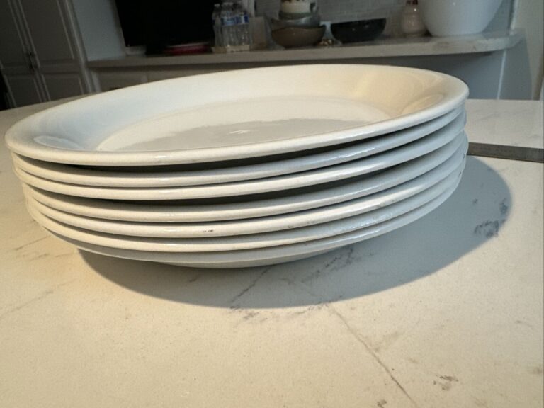 Read more about the article Set Of 7 Arabia Finland White Dinner Plates 10.25″ Excellent Condition