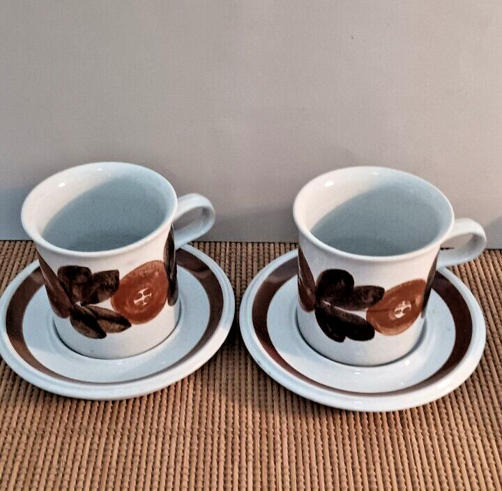 Read more about the article Arabia Finland  Rosmarin  Set of 2 Medium Coffee Cups and Saucers.