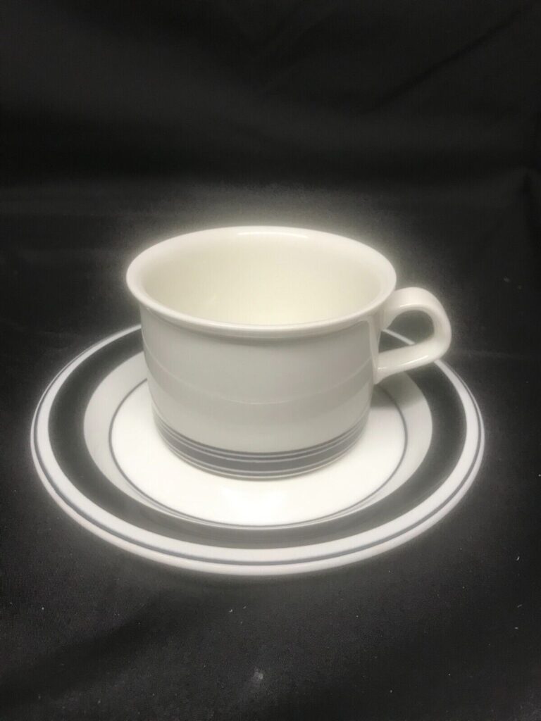 Read more about the article Arabia Faenza cup and saucer  black stripe stoneware Finland (excellent cond).