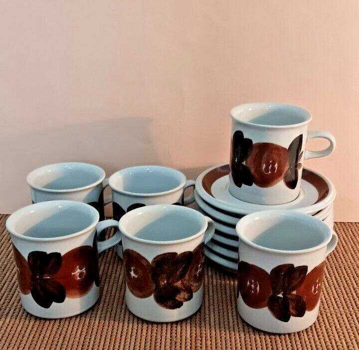 Read more about the article Arabia Finland  Rosmarin  Set of 6 Tall Espresso Cups and Saucers  Ulla Procope.