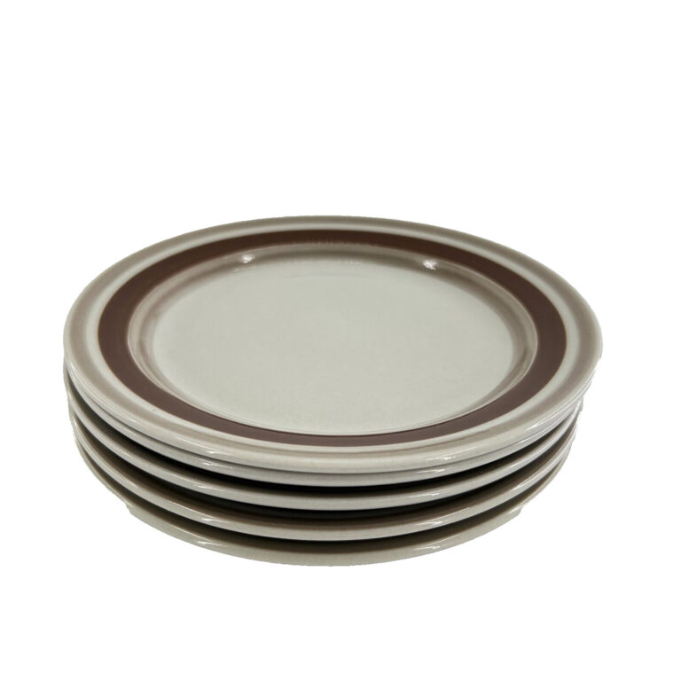Read more about the article Arabia Finland Pirtti Bread Salad Plates 6.5″ Brown Stripe Stoneware Lot of 5