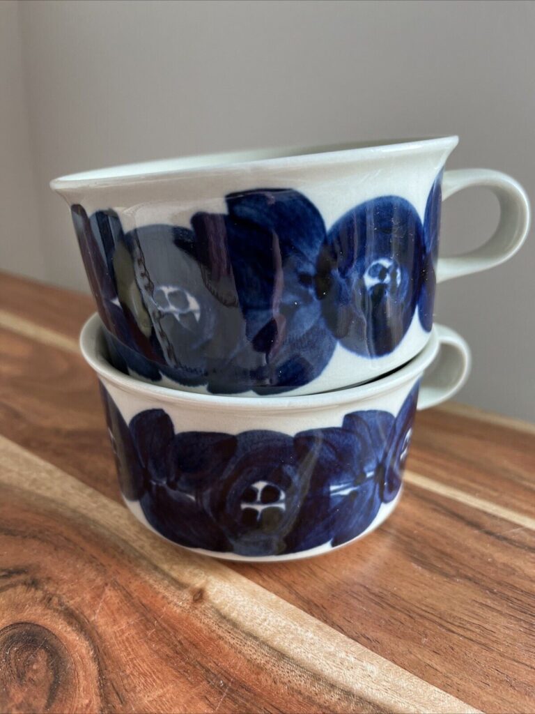 Read more about the article Arabia “Anemone” Blue Flat Cup   2 1/4″ H x 4″ W  Finland