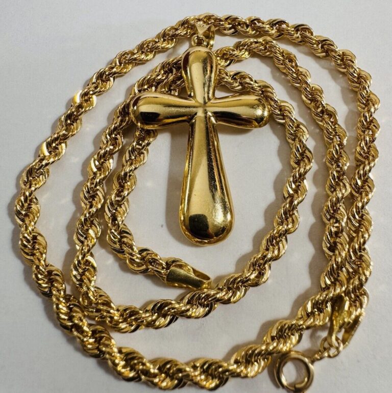 Read more about the article 18K 750 Real Fine Gold 18” long  Rope Cross Set Necklace 4mm 7.8g