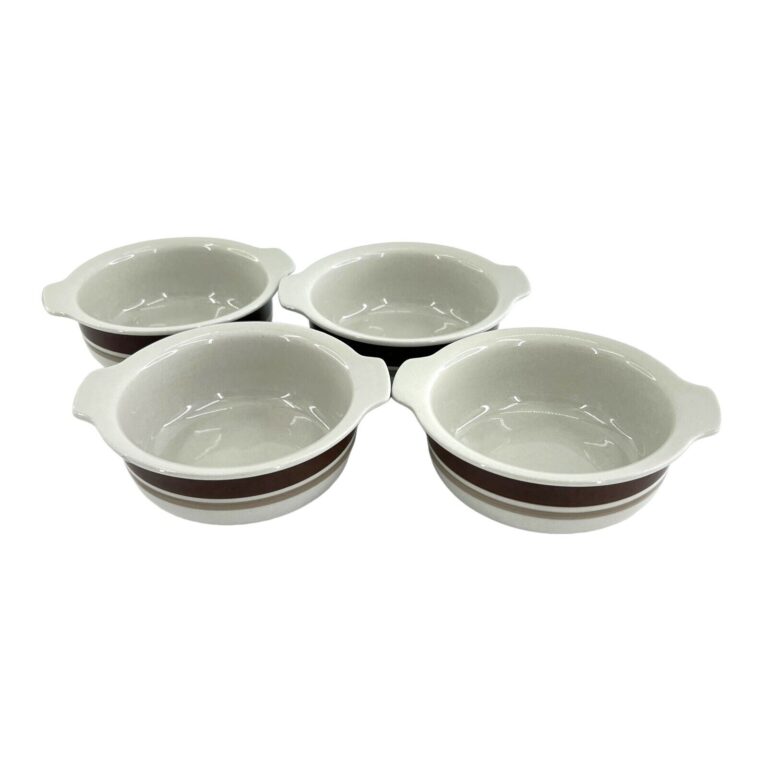 Read more about the article Arabia Finland PIRTTI  Cereal Soup Bowls Set of 4 Ceramic Brown Beige Stripped