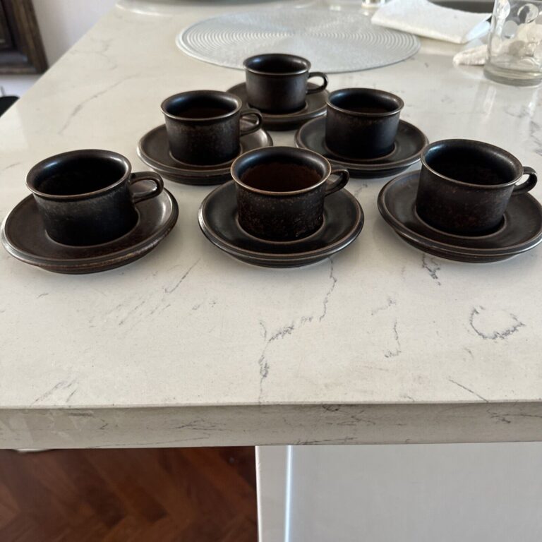 Read more about the article VINTAGE RUSKA ARABIA FINLAND COFFEE ESPRESSO CUPS AND SAUCERS Set Of 12