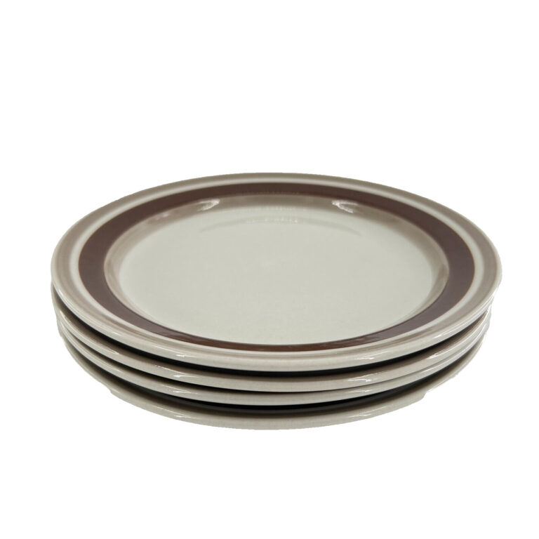 Read more about the article Arabia Finland Pirtti Salad Dinner Plates 7.75″ Brown Stripe Stoneware Lot of 4