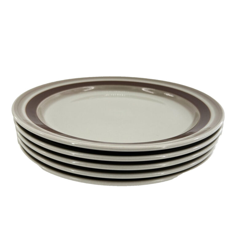 Read more about the article Arabia Finland Pirtti Dinner Plates 10.25″ Brown Stripe Stoneware Lot of 5