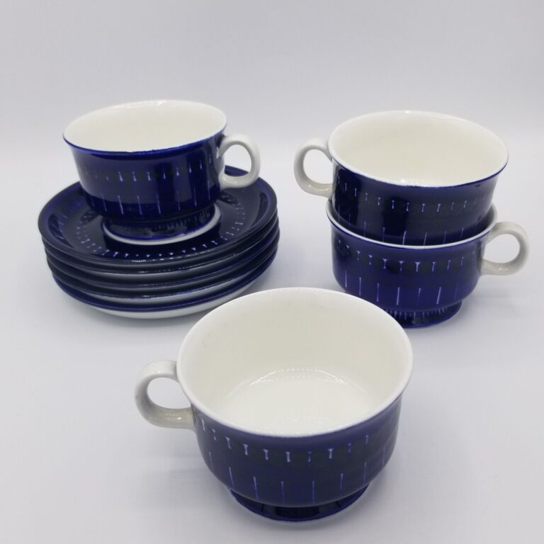 Read more about the article Arabia Finland 4 Demitasse Coffee Cup and Saucer Cobalt Blue Ulla Precope Expresso