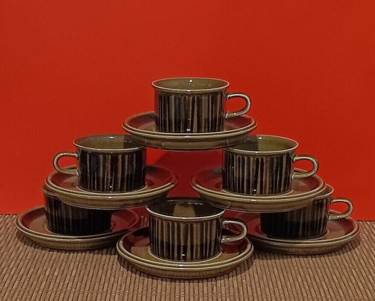 Read more about the article Arabia Finland Kosmos  Set of 6 Espresso Cups and Saucers.