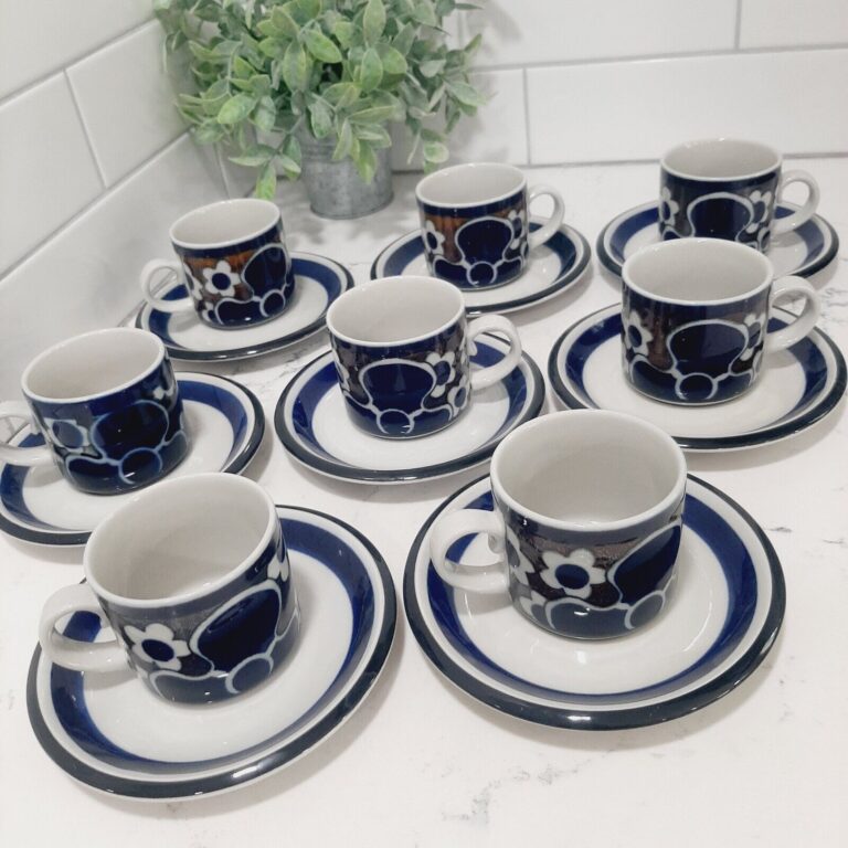 Read more about the article ⚡Vintage Arabia Finland BLUE Floral COFFEE CUPS AND SAUCERS Set of 8 (2″3/8 Tall