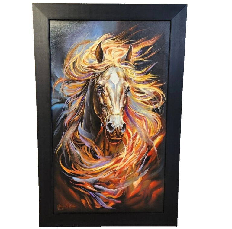 Read more about the article Oil Painting on Canvas Handmade   Arabian Horse Various Colors 100″ X 60″ FRAMED