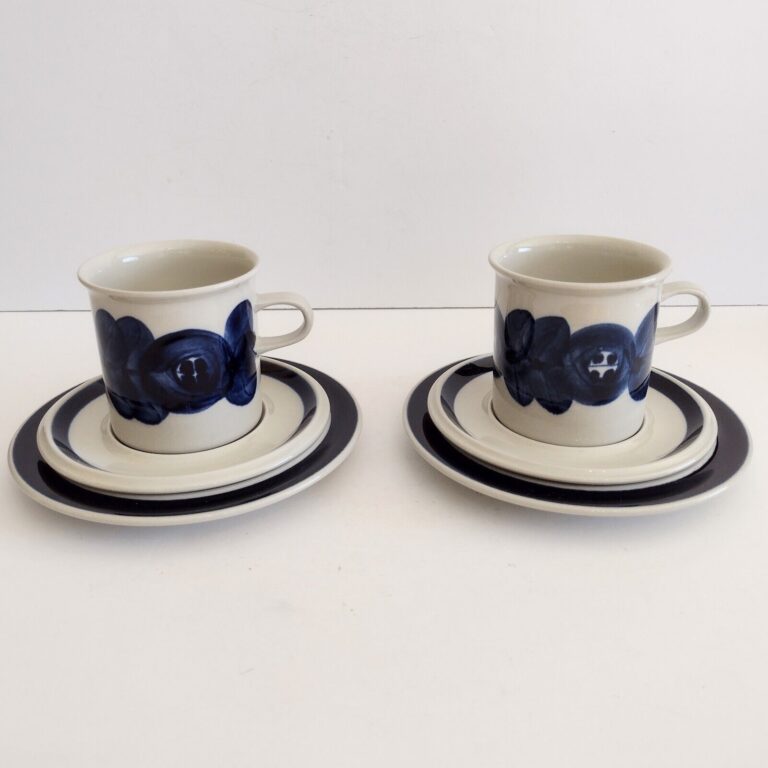 Read more about the article Vintage Set Of Trio Arabia Finland Anemone Blue White Cup Saucer Dessert Plate