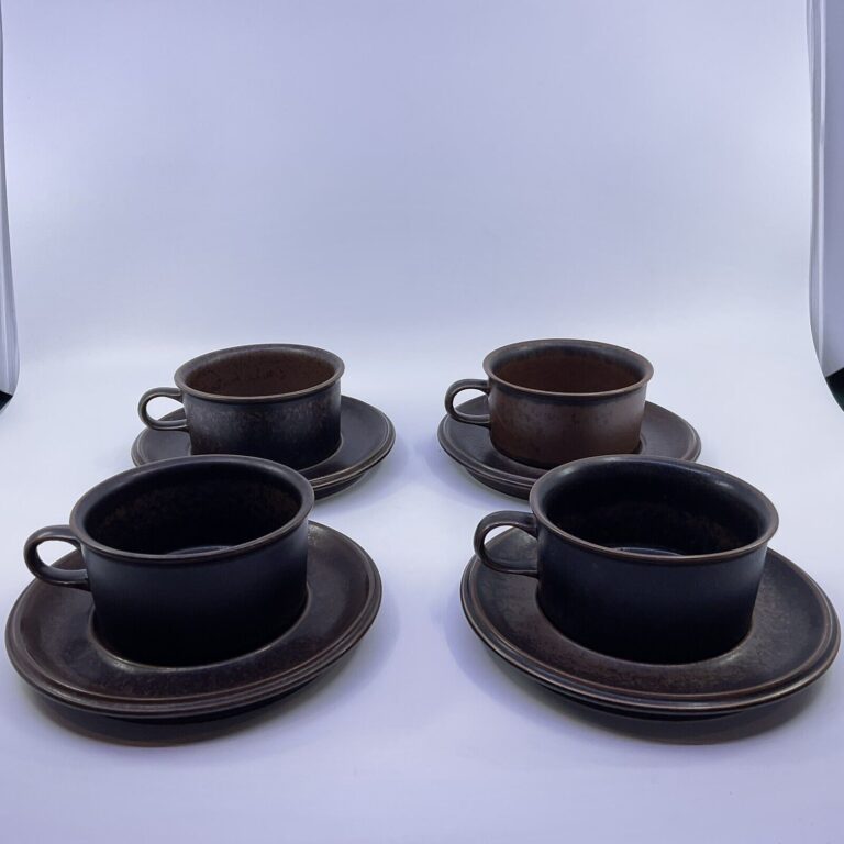 Read more about the article Arabia Finland Ruska Ulla Procope Flat Coffee / Tea Cup and Saucer Set Of 4