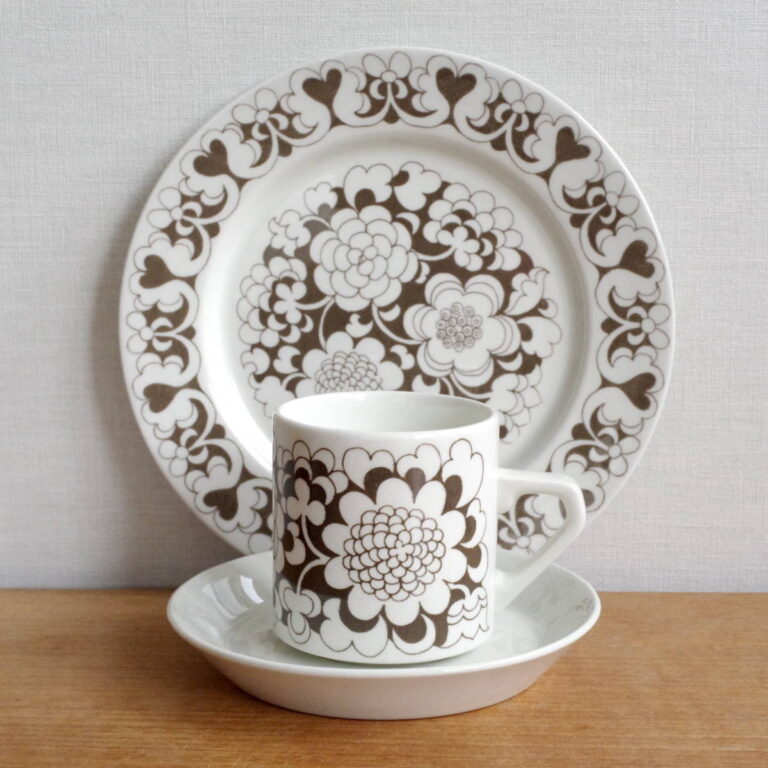 Read more about the article Vintage Arabia Gardenia Brown Cup Saucer Plate Trio Set