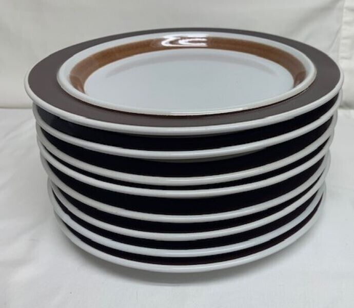 Read more about the article Set of 8 Arabia Finland Anemone Brown Dinner Plates 10- Inch Round